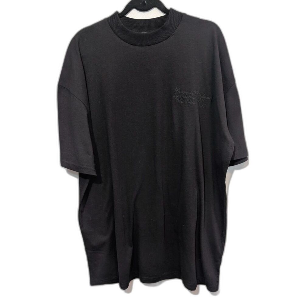 boohooMan 2018 Oversized Black Graphic Tee with Palm Tree Back Embroidery Size L